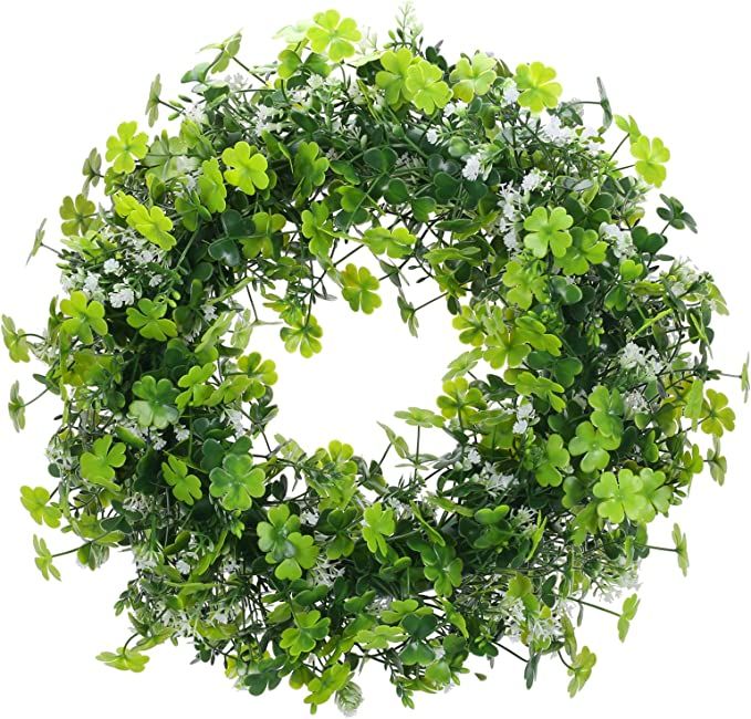 GTIDEA 17 Inch Front Door Wreath Green Leaves Wreath Four-Leaf Clover Farmhouse Decor Artificial ... | Amazon (US)