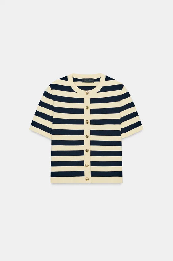 GESTREIFTE STRICKJACKE MIT KURZEN \u00c4RMELN | Zara DE