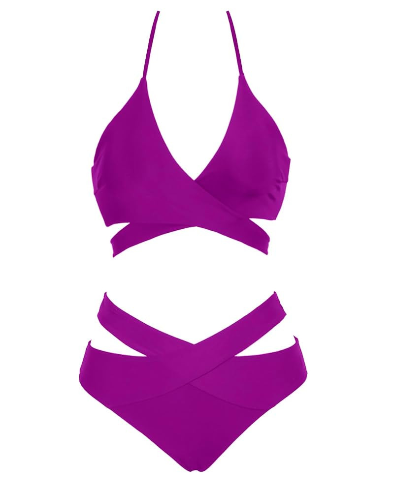 Holipick Two Piece Bikini Sets for Women High Waisted Bikini Push Up Swimsuit Halter Wrap Criss C... | Amazon (US)