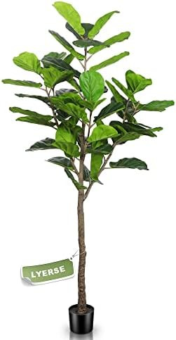 LYERSE 6ft Artificial Fiddle Leaf Fig Tree Faux in Plastic Nursery Pot, Ficus Lyrate Greenery Pla... | Amazon (US)