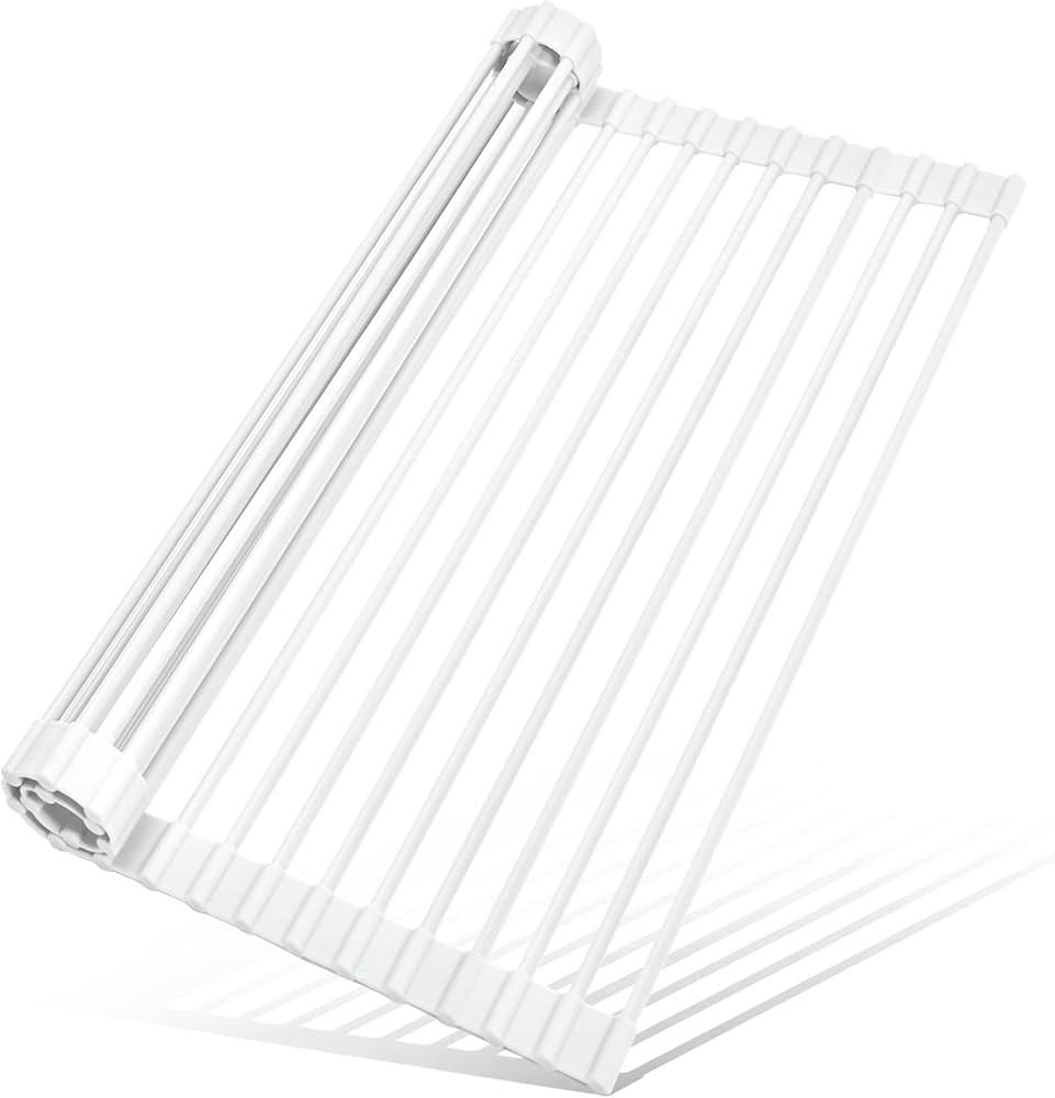 MERRYBOX Roll Up Dish Drying Rack, Silicone Wrapped Over The Sink Dish Rack Foldable Dish Drainer... | Amazon (US)