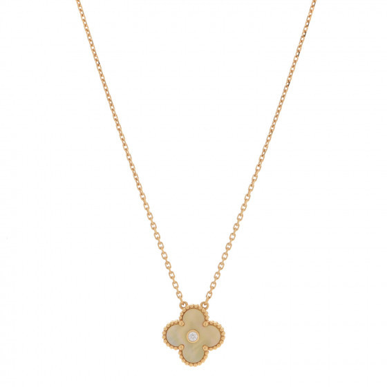 VAN CLEEF & ARPELS 18K Yellow Gold Diamond Yellow Mother of Pearl Vintage Alhambra Pendant Neckla... | Fashionphile