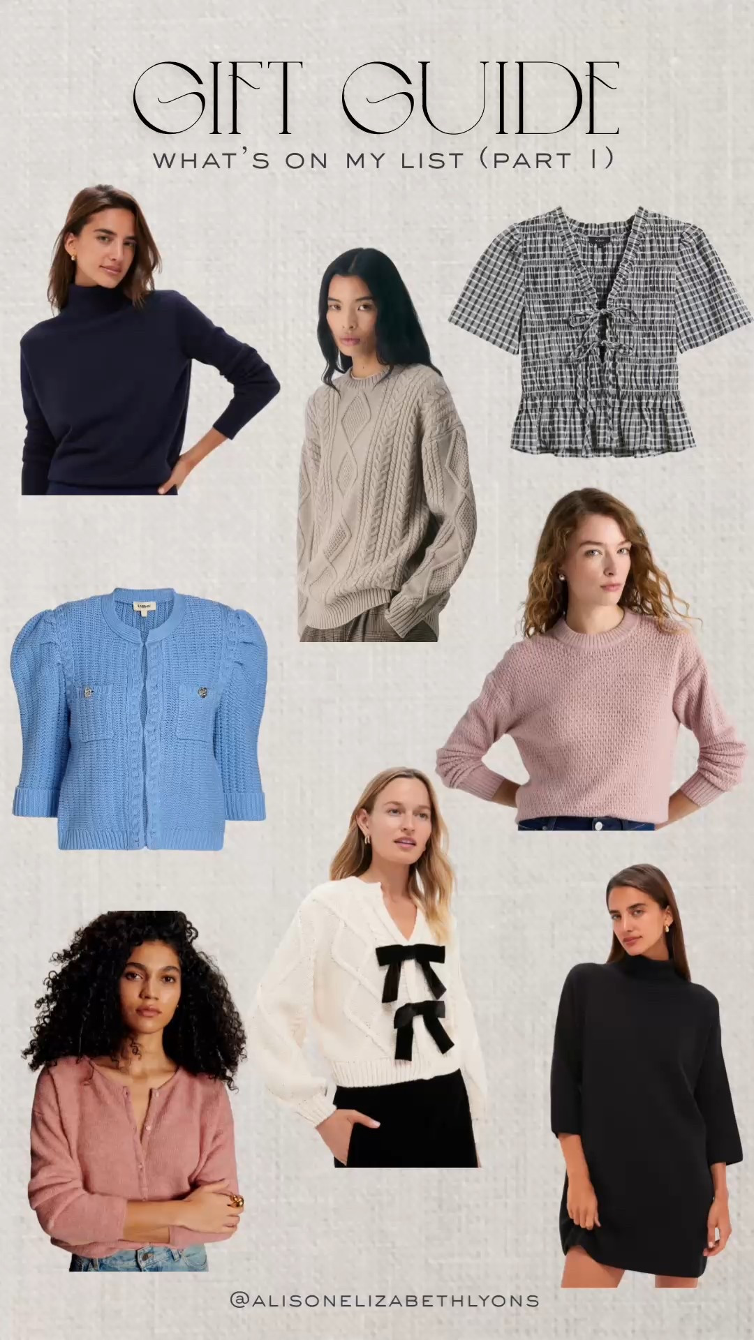 Sharing a gift guide of what’s on my list this year (part 1)! My list is always filled with clothes and accessories, so I figured I’d share it with all of you in case you want to add them to yours as well!!

Gift Guide | Christmas List | Wish List | Outfit Inspo | Fall Styles | Winter Styles | Cute Sweaters and Tops

#LTKGiftGuide #LTKHoliday #LTKStyleTip