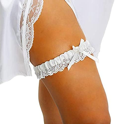 Evazen Bride Wedding Garter White Lace Floral Garters Bowknot Stretch Leg Garter Set Bridal Accessor | Amazon (US)