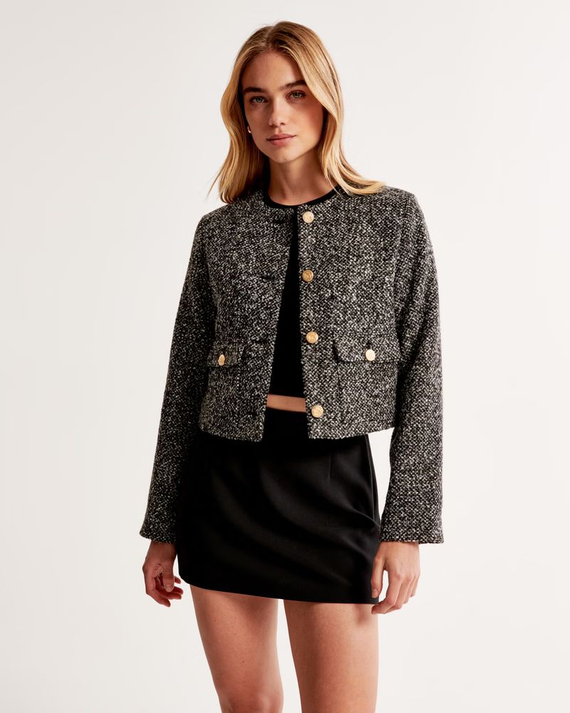 Women's Collarless Textured Jacket | Women's Clearance | Abercrombie.com | Abercrombie & Fitch (US)