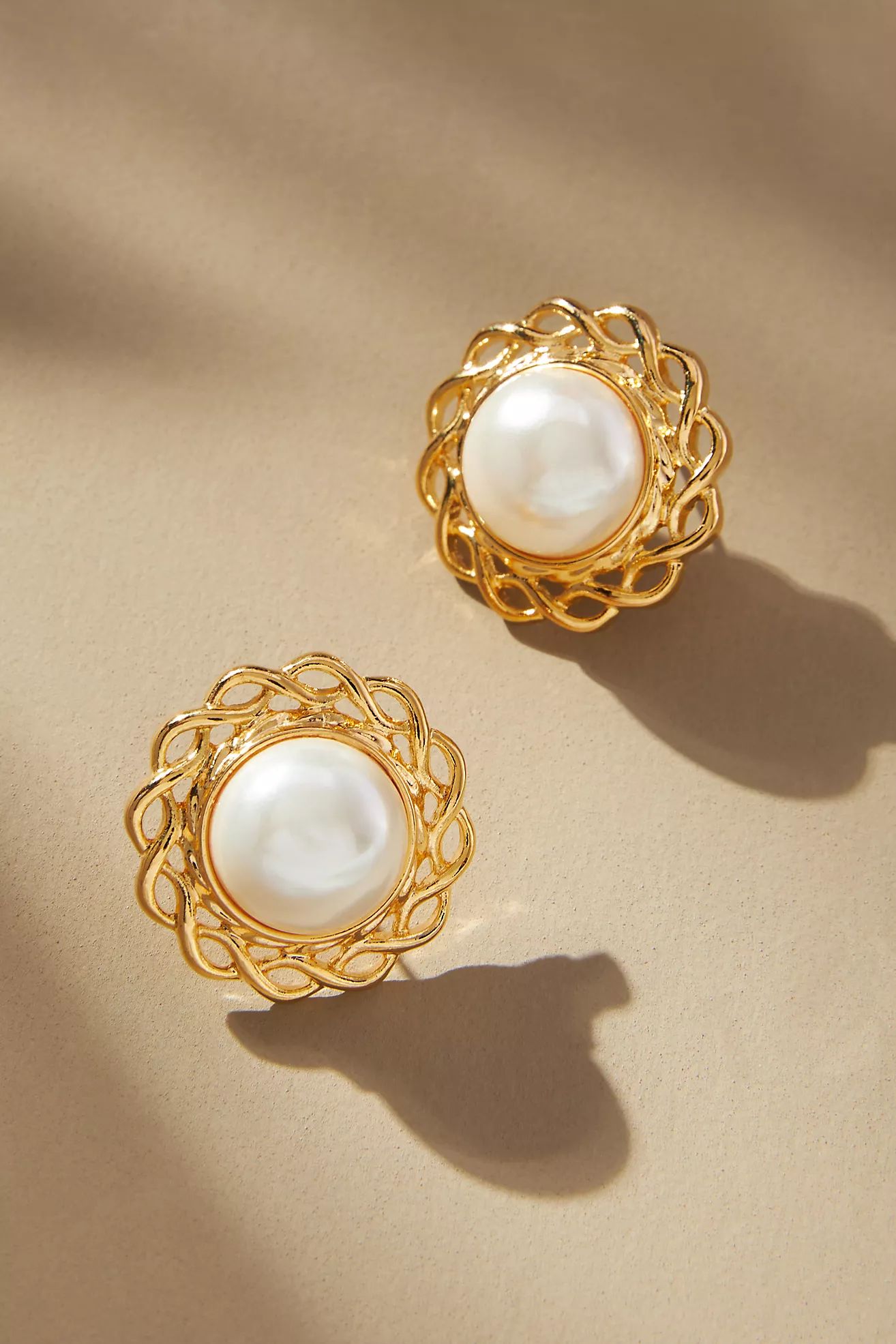 Pearl and Gold Post Earrings | Anthropologie (US)