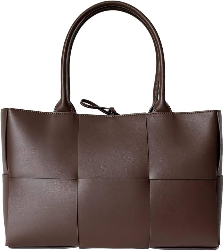 Women's Large Leather Woven Tote with Top Handle Shoulder Bag Work Satchel Purse Comes with a Coo... | Amazon (US)