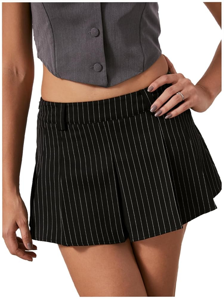 Milumia Women's Striped Low Waisted Pleated Mini Skirt Y2k Trendy Short Skater Skirts | Amazon (US)