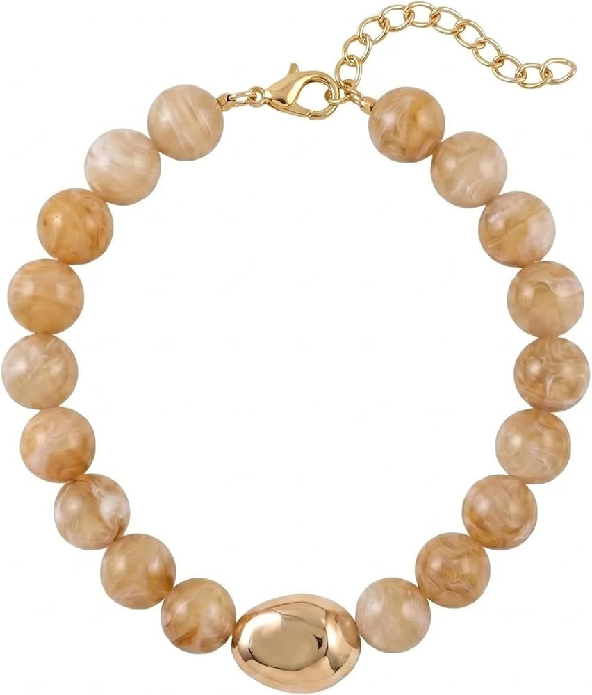 QiaTsed Acrylic Necklace for Women Chunky Beaded Necklace Vintage Boho Short Choker Necklace Idea... | Amazon (US)