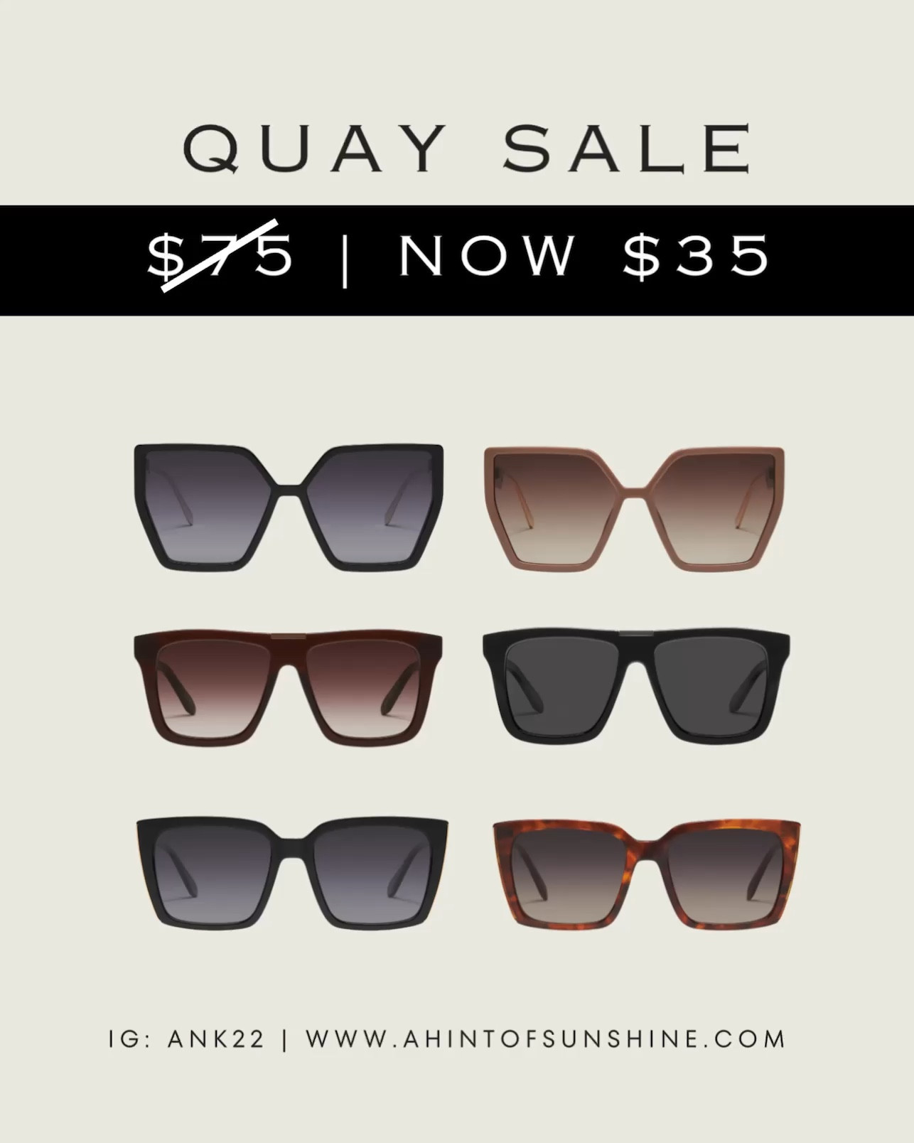 Quay sunglasses to snag on sale while in stock! 🖤

#LTKStyleTip #LTKFindsUnder50 #LTKSaleAlert