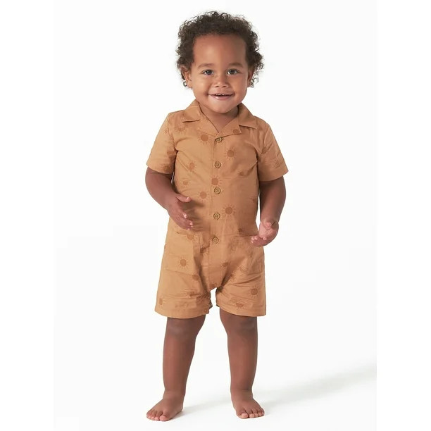 Modern Moments by Gerber Baby Boy Short Sleeve Poplin Romper, Sizes 0/3-24M | Walmart (US)