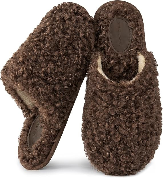 Snug Leaves Women's Scuff Slippers Furry Cute Curly Faux Wool Slip-on Indoor Memory Foam House Sh... | Amazon (US)