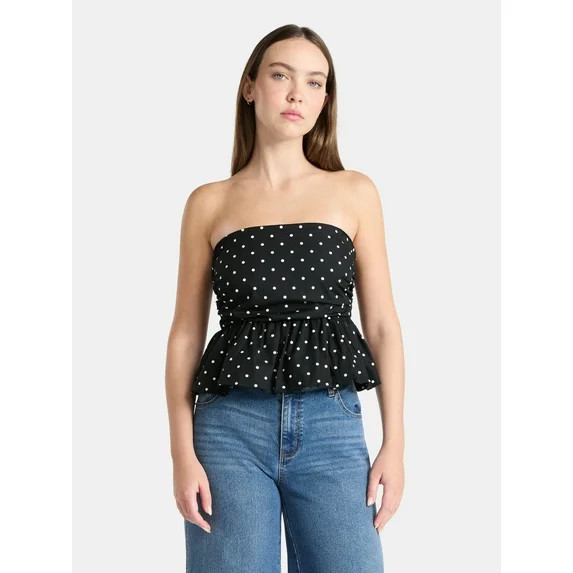 No Boundaries Cotton Strapless Bubble Top, Women's | Walmart (US)