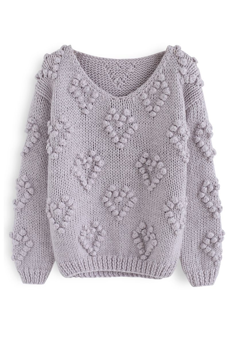 Knit Your Love V-Neck Sweater in Lavender | Chicwish