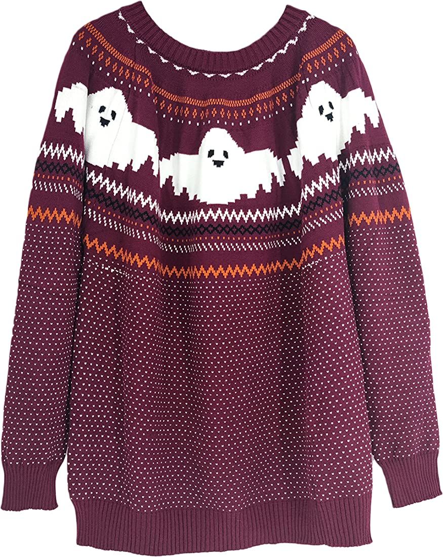Halloween Knitted Sweater for Women With Cute Ghost Pattern Gothic Streetwear with Long Sleeves for  | Amazon (US)