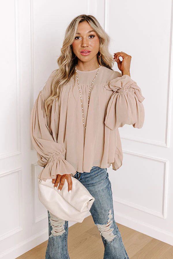 Uptown Allure Chiffon Top in Iced Latte | Impressions Online Boutique