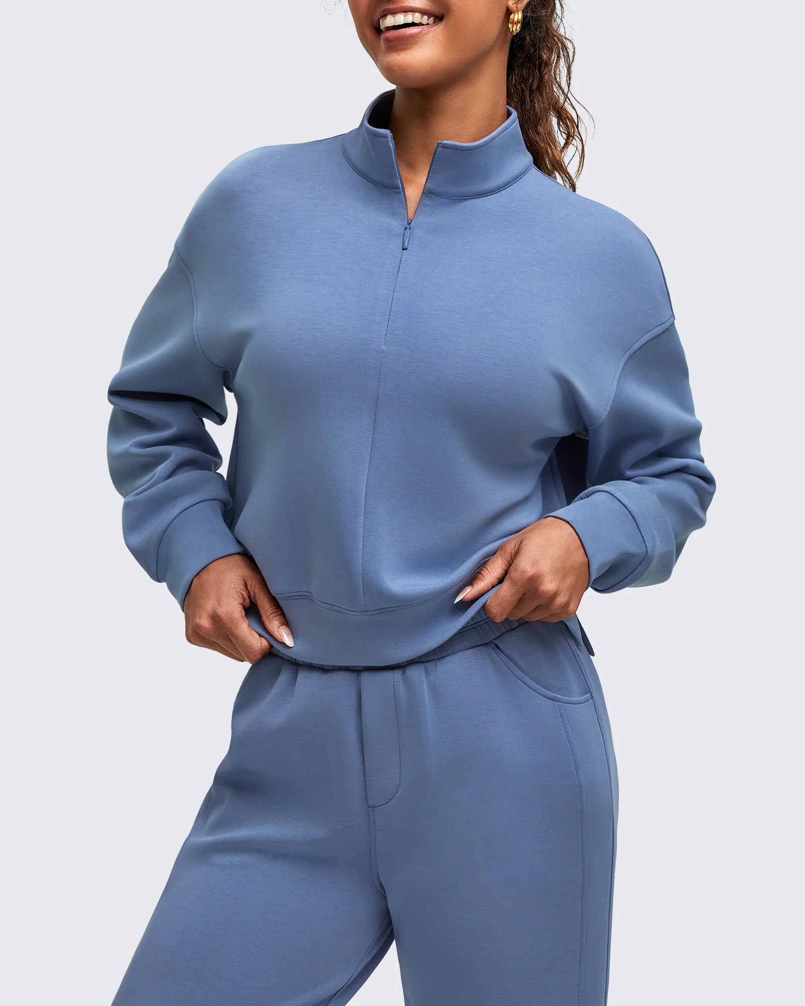G4Free Women's Modal Half-Zip Mock Neck Sweatshirts Long Sleeve with Side Slits | g4free activewear