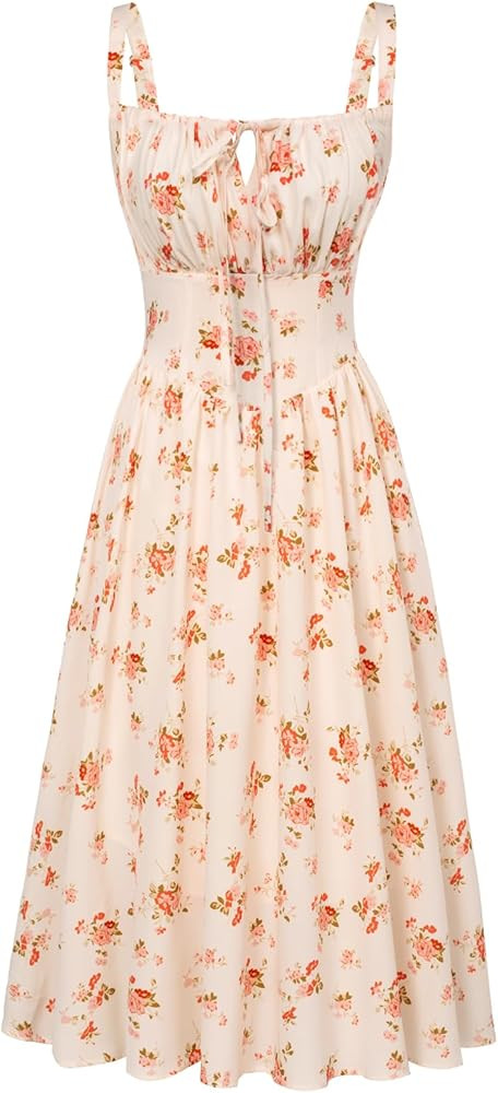 Scarlet Darkness Floral Printed Corset Dress Ruched Bust Cami Dress Flowy Sundress | Amazon (US)