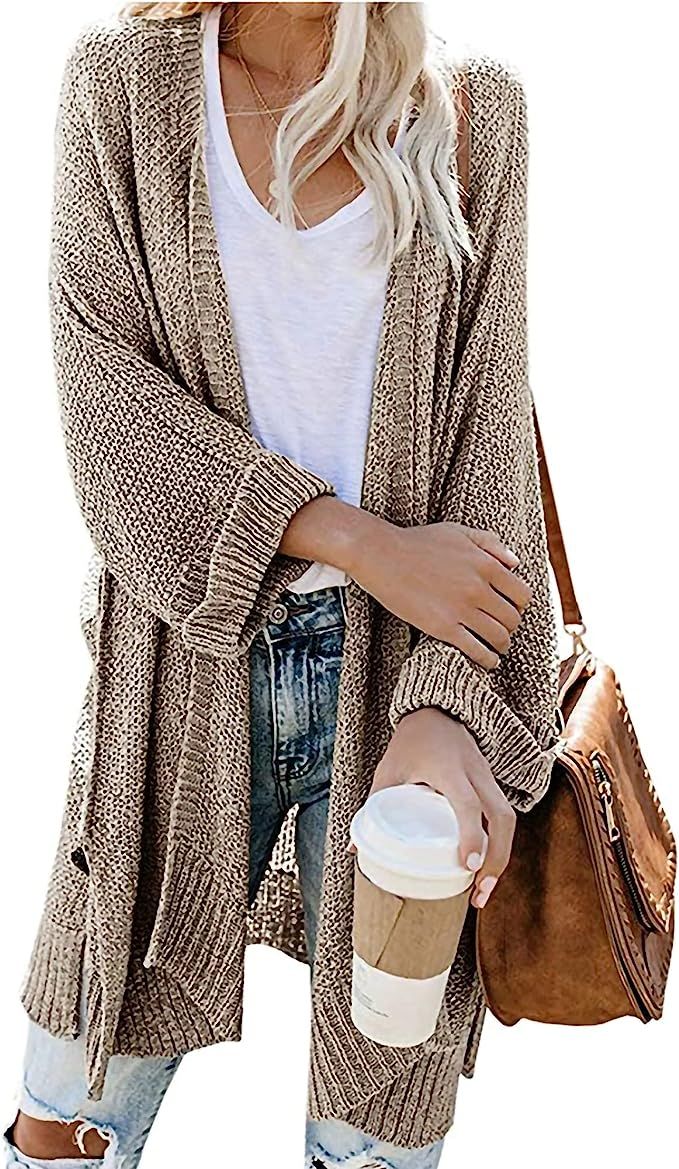 FashionHumen Women's Long Sleeve Open Front Cardigan Sweaters Lightweight Soft Knit Drape Oversiz... | Amazon (US)