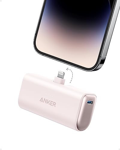 Anker Nano Portable Charger for iPhone, with Built-in MFi Certified Lightning Connector, Power Bank 5,000mAh 12W, Compatible with iPhone 14/13/12 Series (Pink) | Amazon (US)