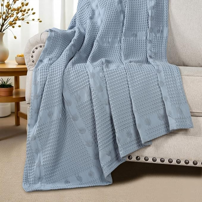 Superior Waffle Weave Cotton Blanket, Comfy Blanket for Bedroom Decor, Picnic, Beach, Traveling, ... | Amazon (US)