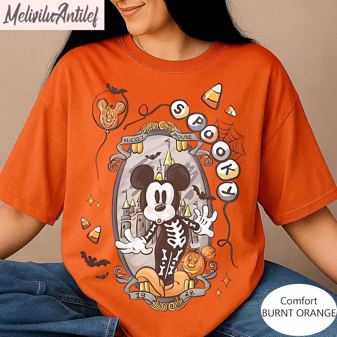 Mickey Mouse Spooky Skeleton Halloween Shirt, Disney Castle Halloween Tee, Mickey 1928 Candy Corn... | Etsy (US)