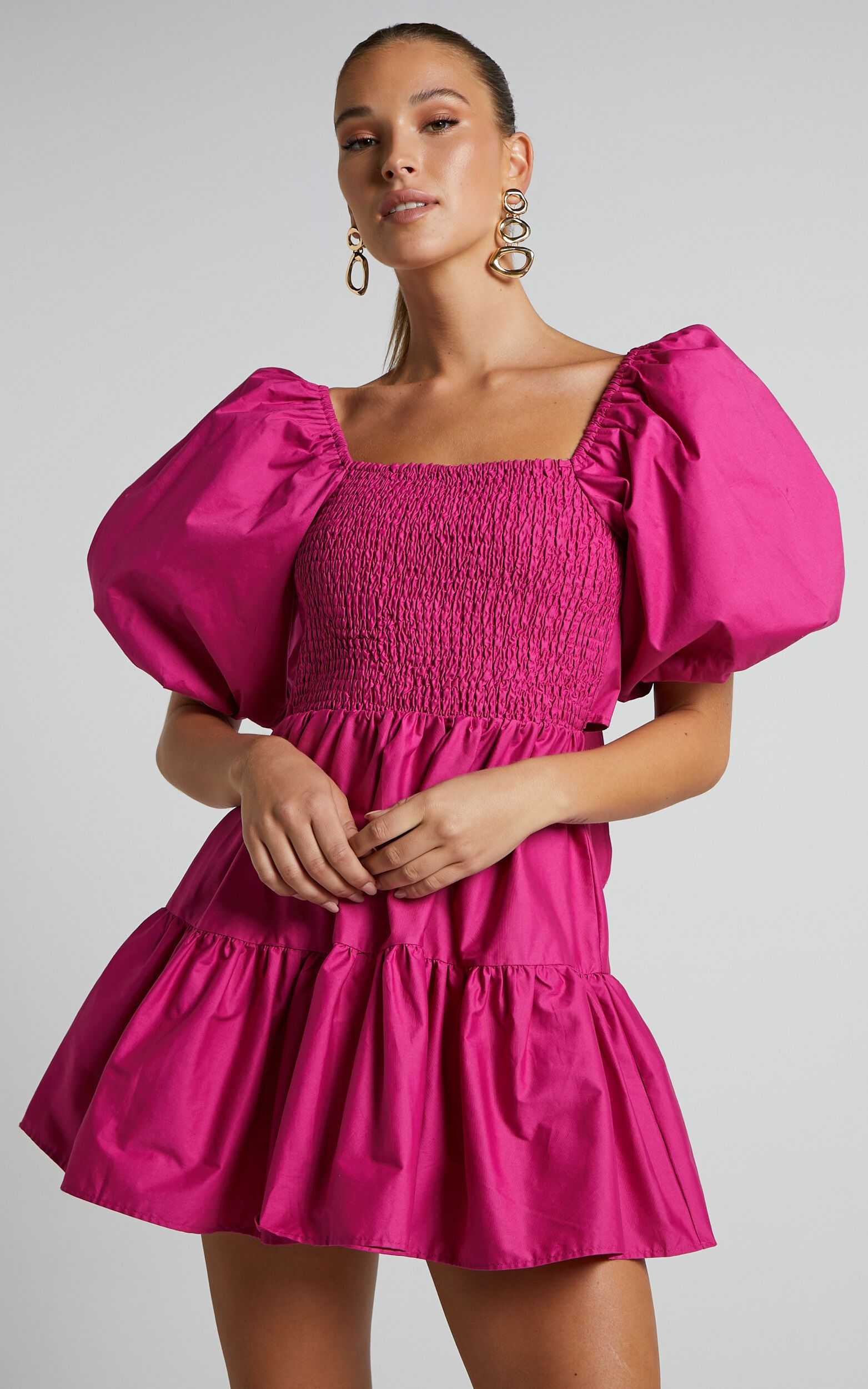 Adanny  Shirred Puff Sleeve Mini Dress in Berry | Showpo (US, UK & Europe)