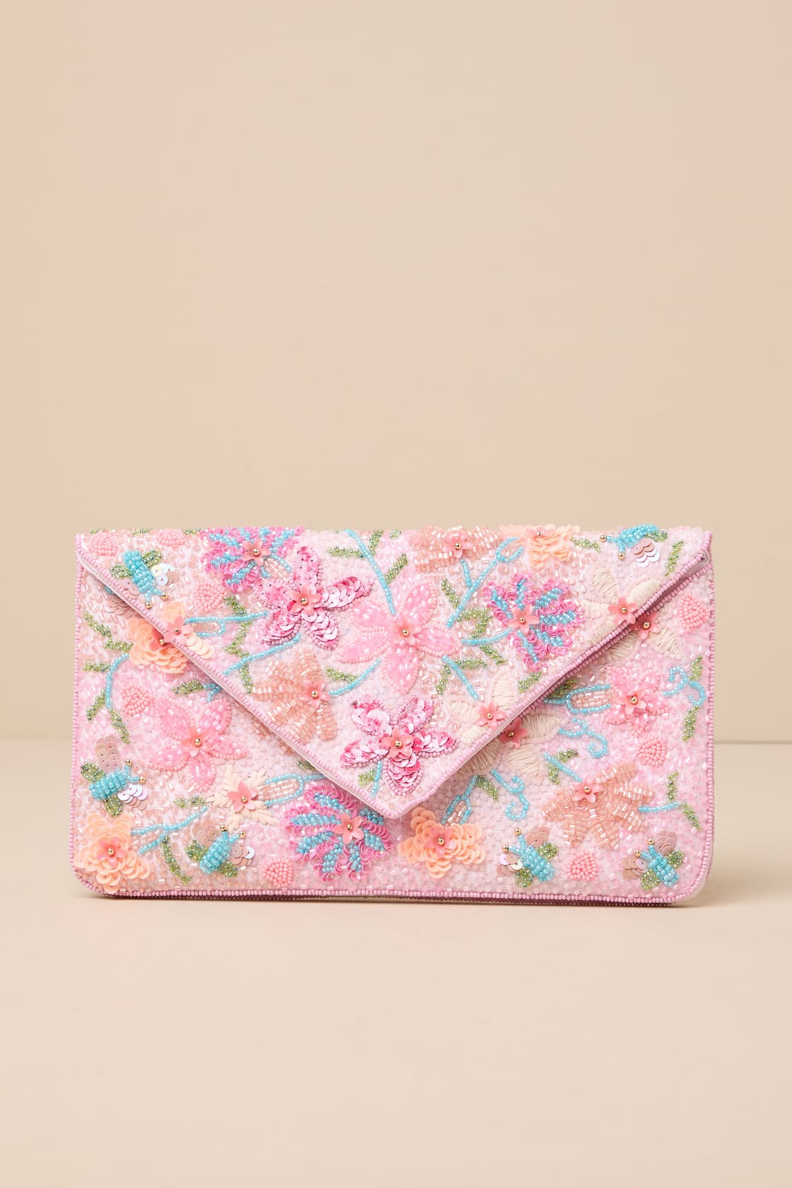 Beautiful Aspirations Pink Floral Sequin Beaded Clutch | Lulus
