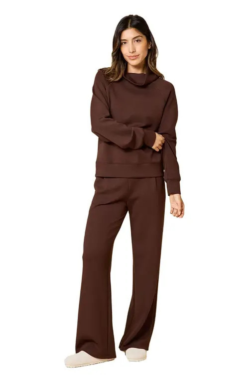 Softies Athleisure Mock Neck and Pleated Pant Set in Espresso at Nordstrom, Size Xx-Large | Nordstrom