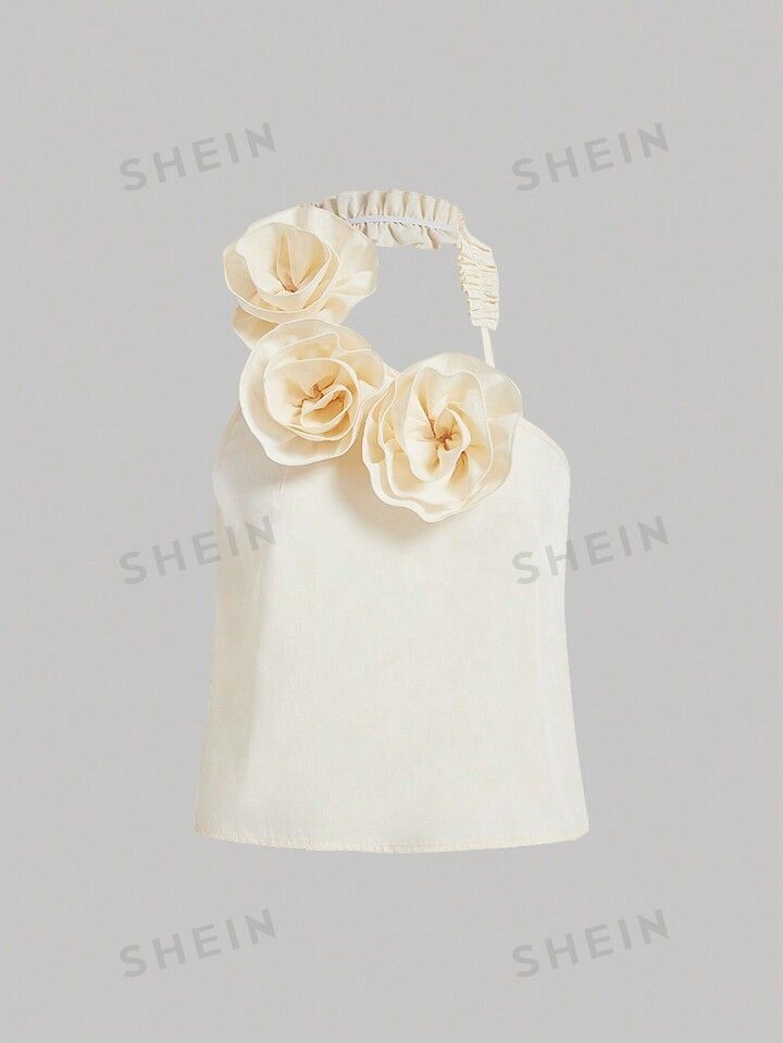 SHEIN MOD Women'S 3d Flower Decorated Halter Neck Tank Top | SHEIN