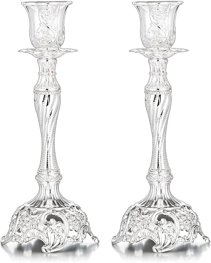 Sziqiqi Silver Plated Candlestick Holders Set of 2 Taper Candle Holders Deluxe Ornate Candle Hold... | Amazon (US)