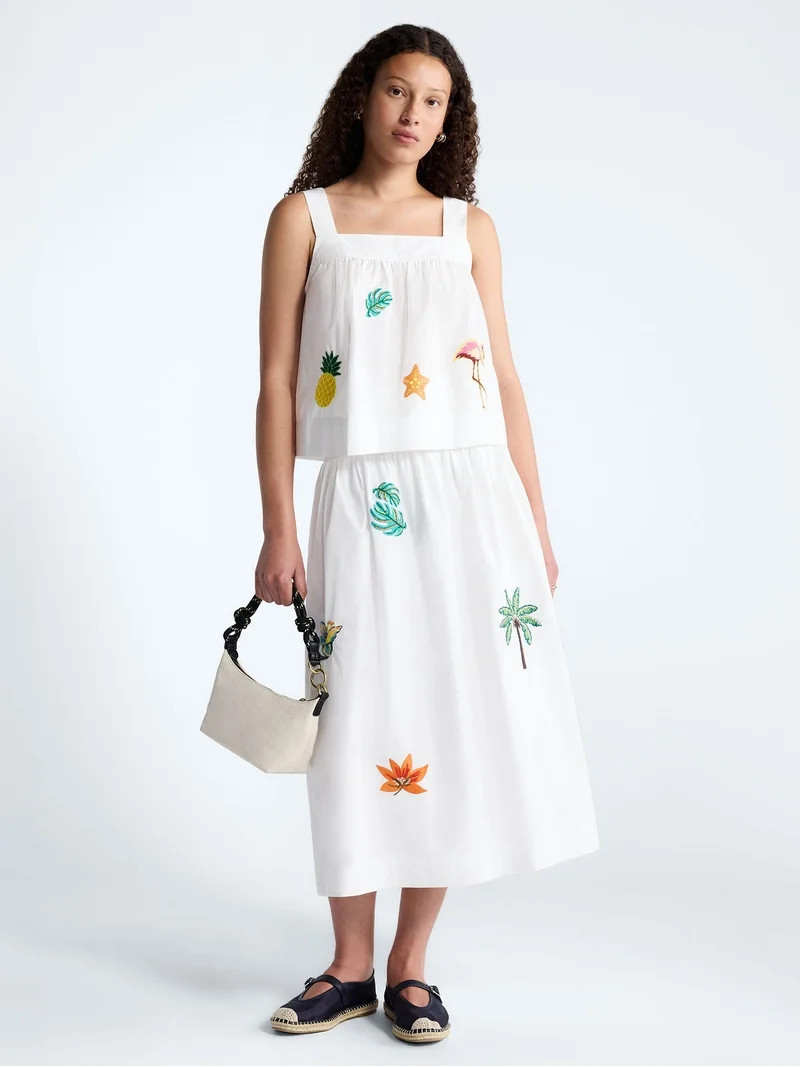 Free Assembly Women's and Women\u2019s Plus Embroidered Cotton Square Neck Top, Sizes XS-4X | Walmart (US)