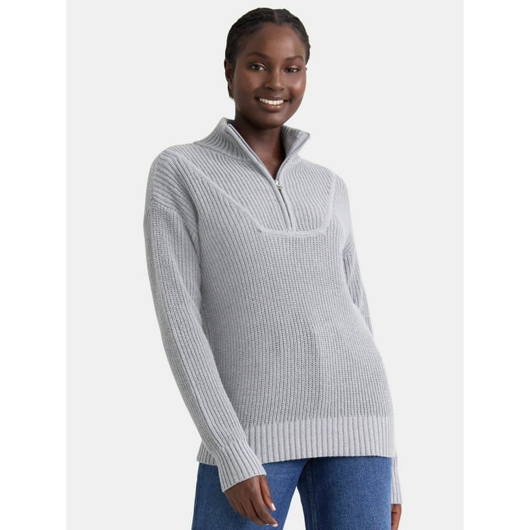 Time and Tru Women's Half Zip Pullover Sweater, Midweight, Sizes XS-XXXL - Walmart.com | Walmart (US)