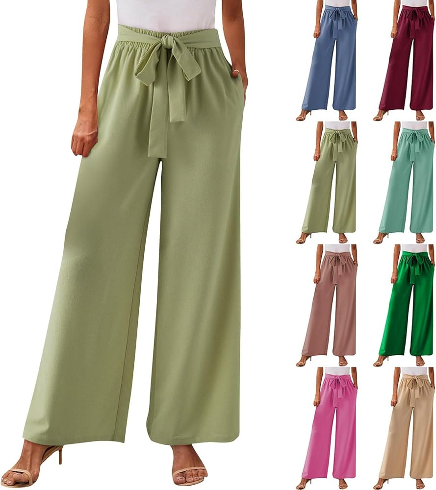 Wide Leg Dress Pants for Women Paperbag High Waisted Business Casual Pants Palazzo Lounge Pants T... | Amazon (US)