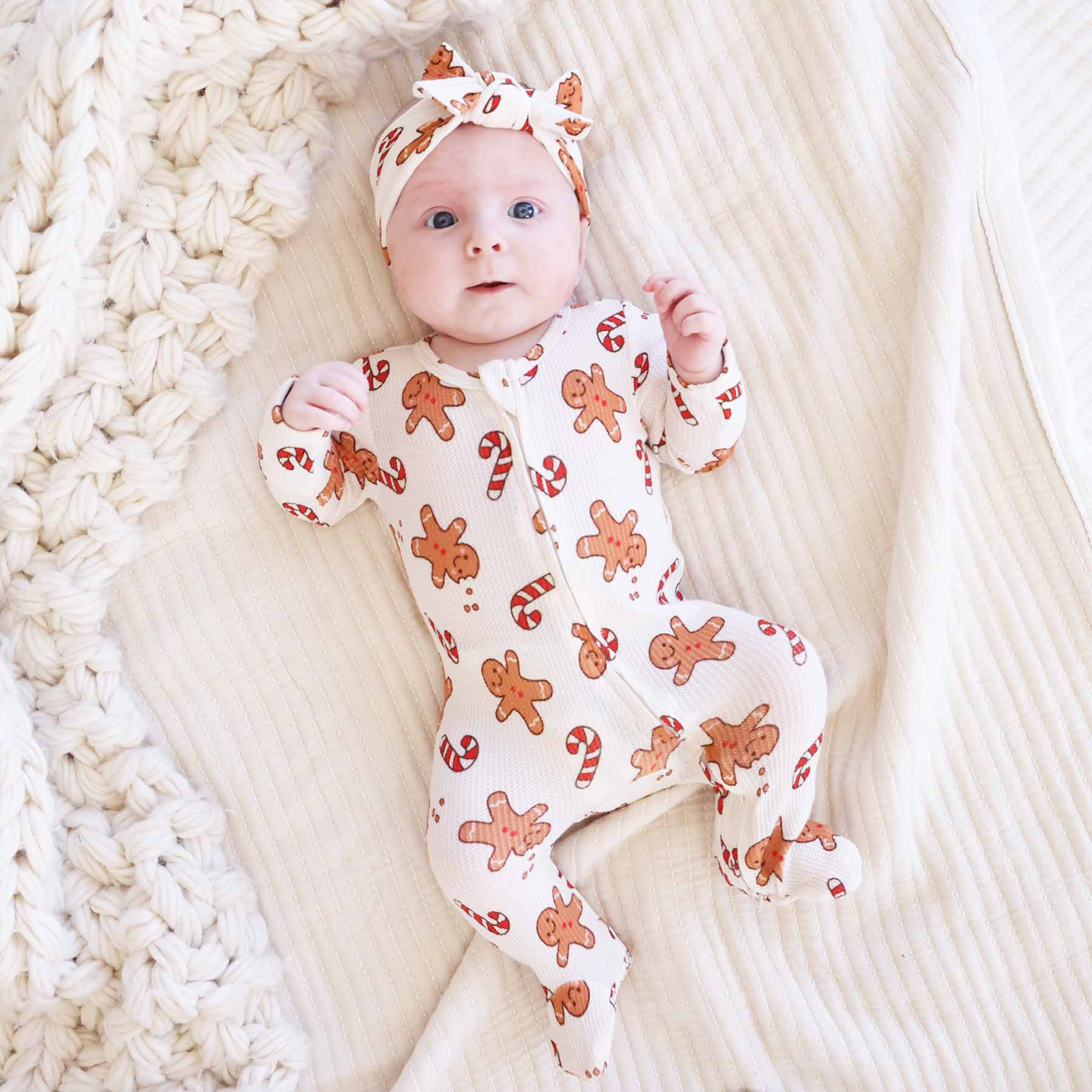 Sleigh Ride Sweets Bamboo Waffle Zipper Footie | Caden Lane