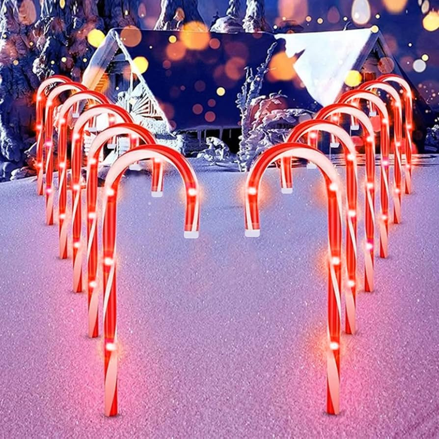 Christmas Candy Cane Pathway Makers Lights, 10 inch Set of 10 Candy Canes Lights Outdoor, Candy C... | Amazon (US)