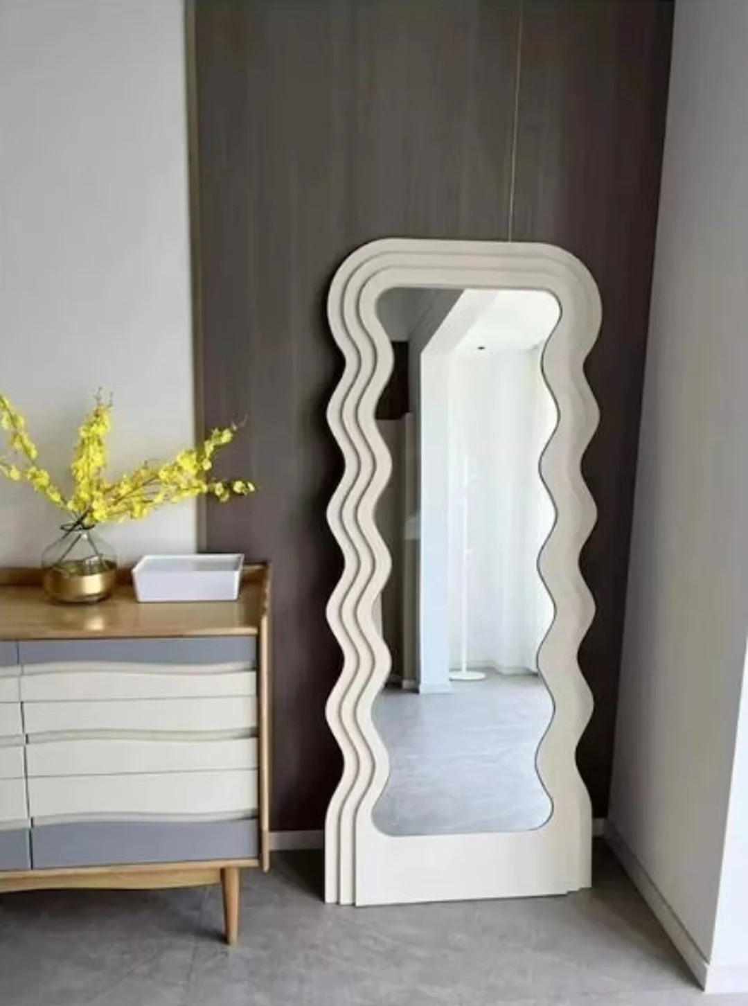 Floor Long Wavy Mirror curvy Full Body Mirror-full Length Asymmetrical Large Mirror bedroom Full ... | Etsy (UK)