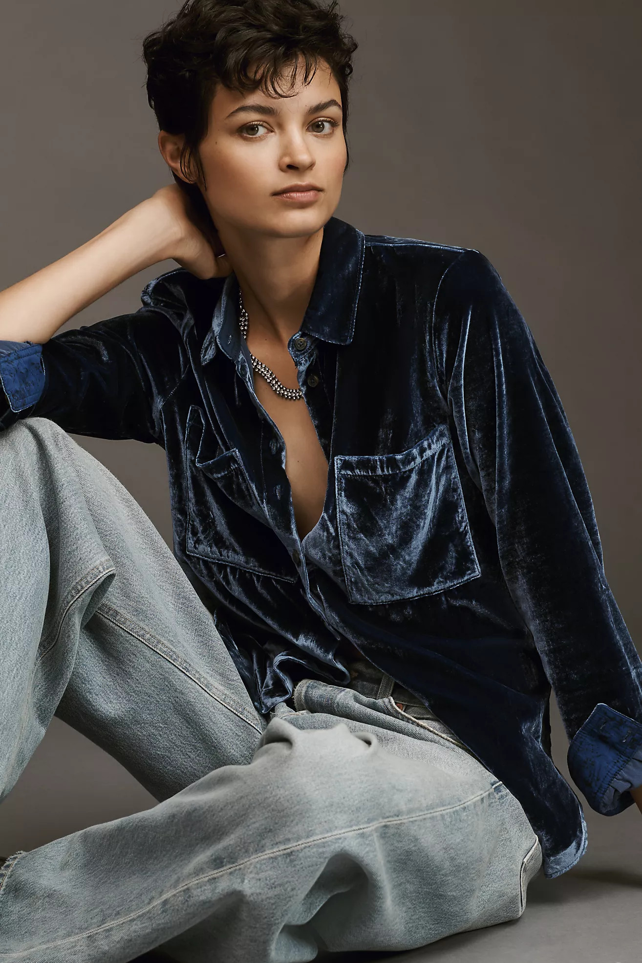 Pilcro Relaxed Velvet Buttondown Shirt | Anthropologie (US)
