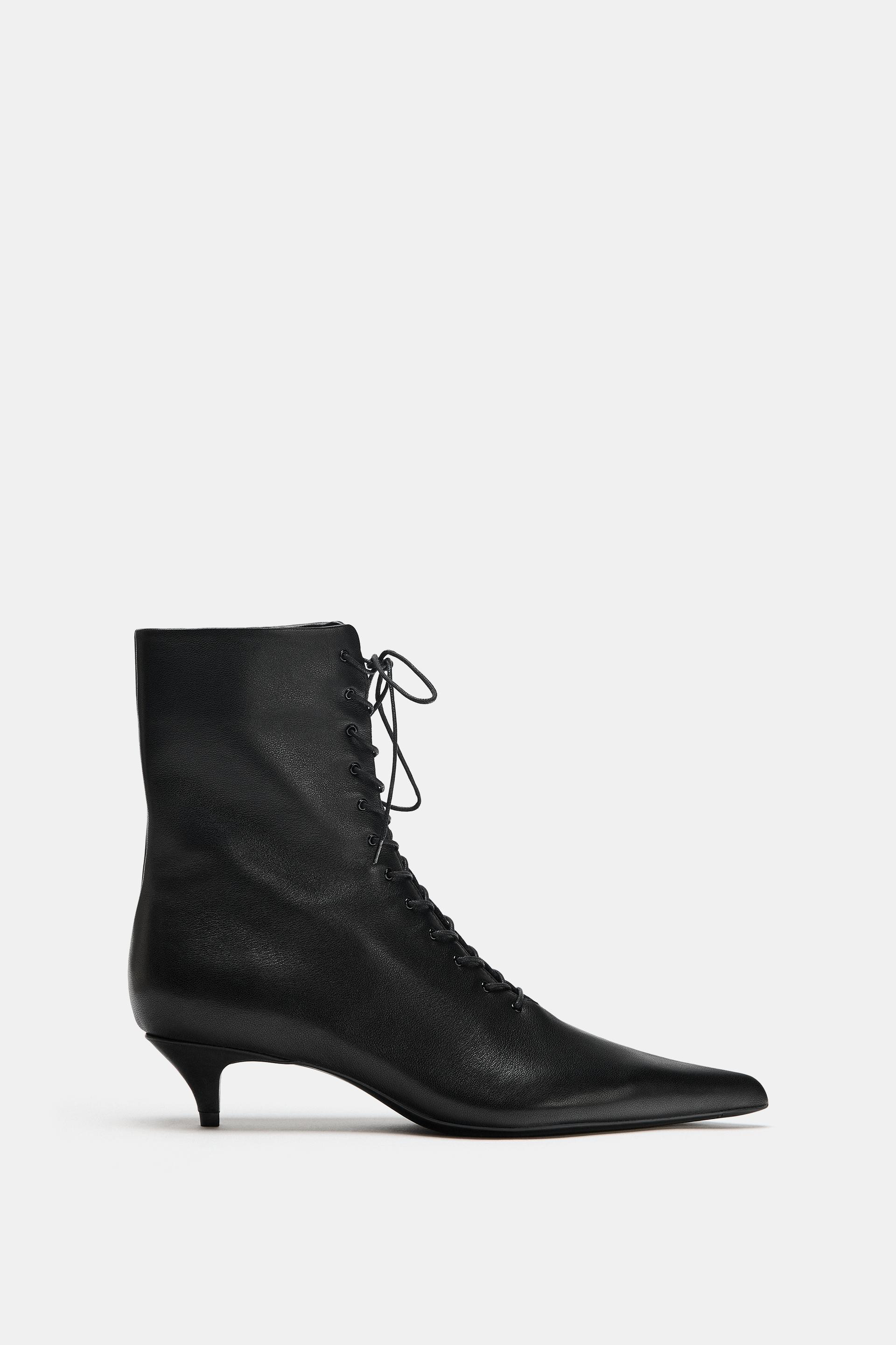 Zara - Leather Kitten Anble Boot - Black - 2 - Woman | Zara UK