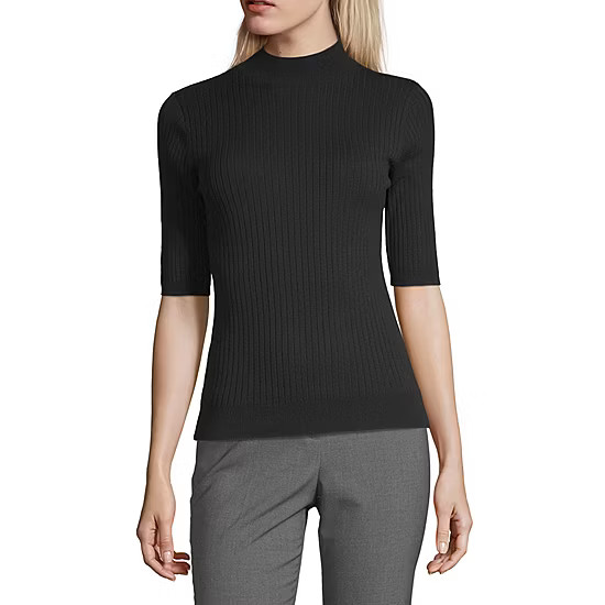Worthington Womens Mock Neck Elbow Sleeve Pullover Sweater | JCPenney