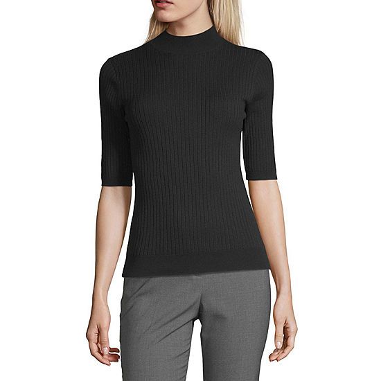 Worthington Womens Mock Neck Elbow Sleeve Pullover Sweater | JCPenney