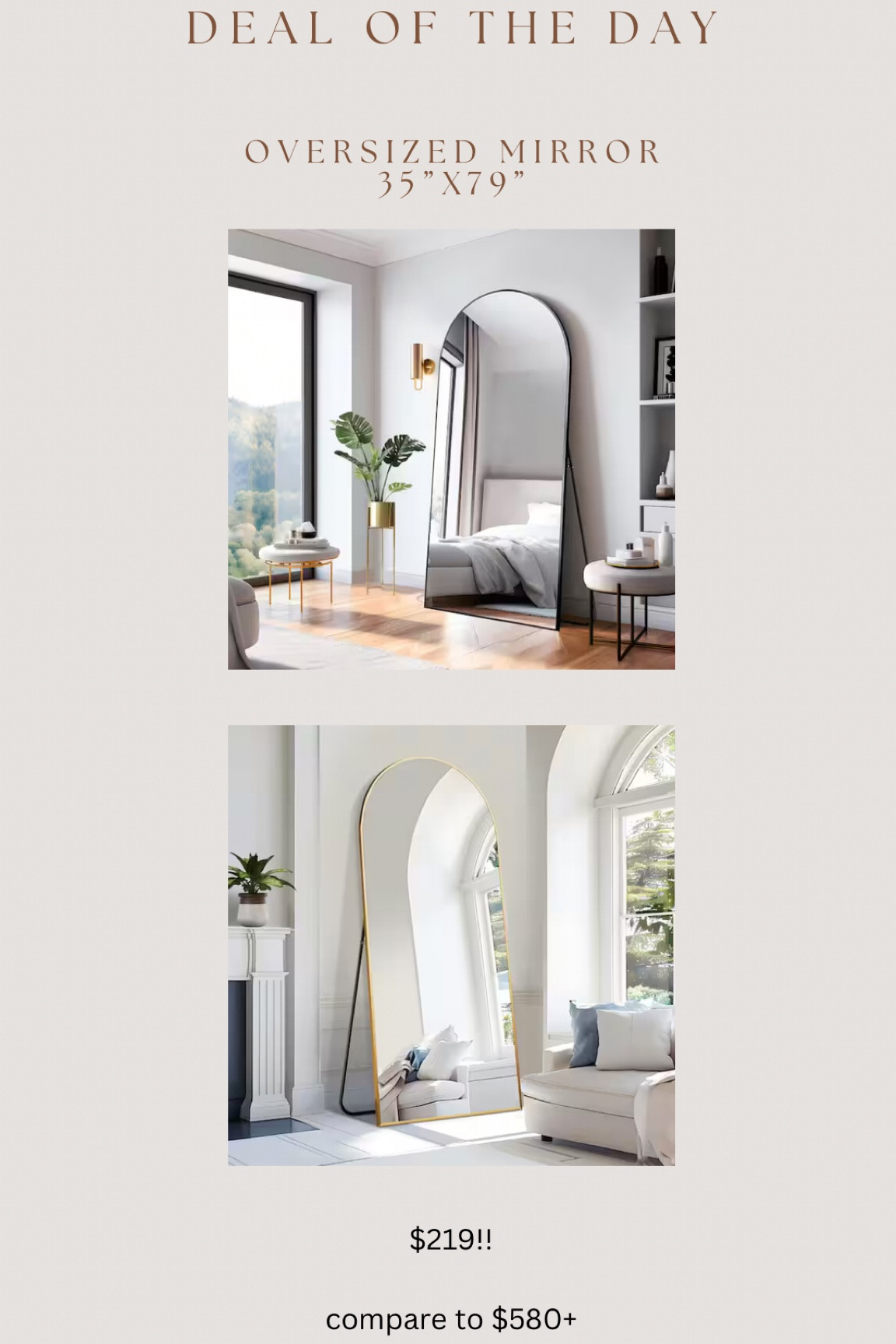 Brand new item!!! These will sell out fast! Best price I’ve ever found for an oversized mirror this size!!!! 

The best price I’ve found before this has been $580! Limited quantities in stock 🚨🚨

#LTKSaleAlert #LTKHome #LTKStyleTip