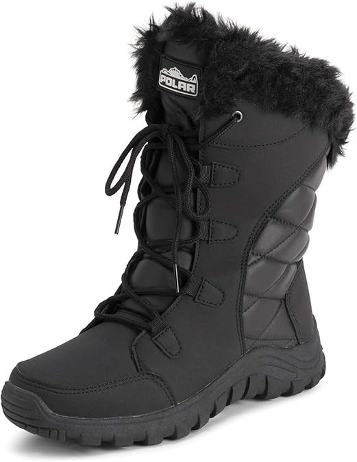POLAR Womens Quilted Faux Fur Cuff Winter Duck Rubber Sole Durable Snow Rain Outdoor Boots | Amazon (US)