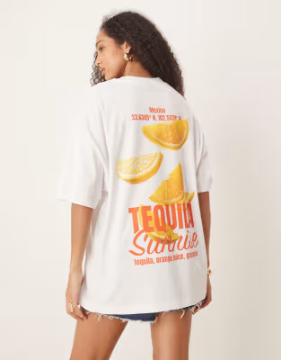 ASOS DESIGN oversized t-shirt with tequila cocktail graphic in white | ASOS | ASOS (Global)