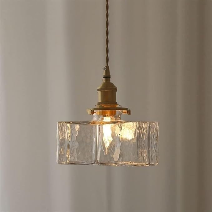 Square Bottle Shape Chandelier Hammered Glass Pendant Light Retro E27 Socket Ceiling Light Fixtur... | Amazon (US)