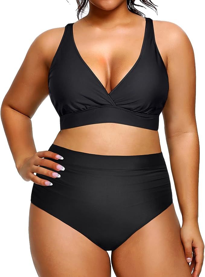 Aqua Eve Plus Size Two Piece Bathing Suits for Women High Waisted Bikini Set Tummy Control Swims... | Amazon (US)