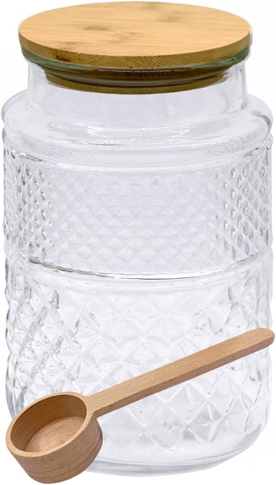 Viovian Vintage Glass Jar with Lid Wood Spoon 60 OZ Round Thick Glass Storage Jars Airtight Lids ... | Amazon (US)