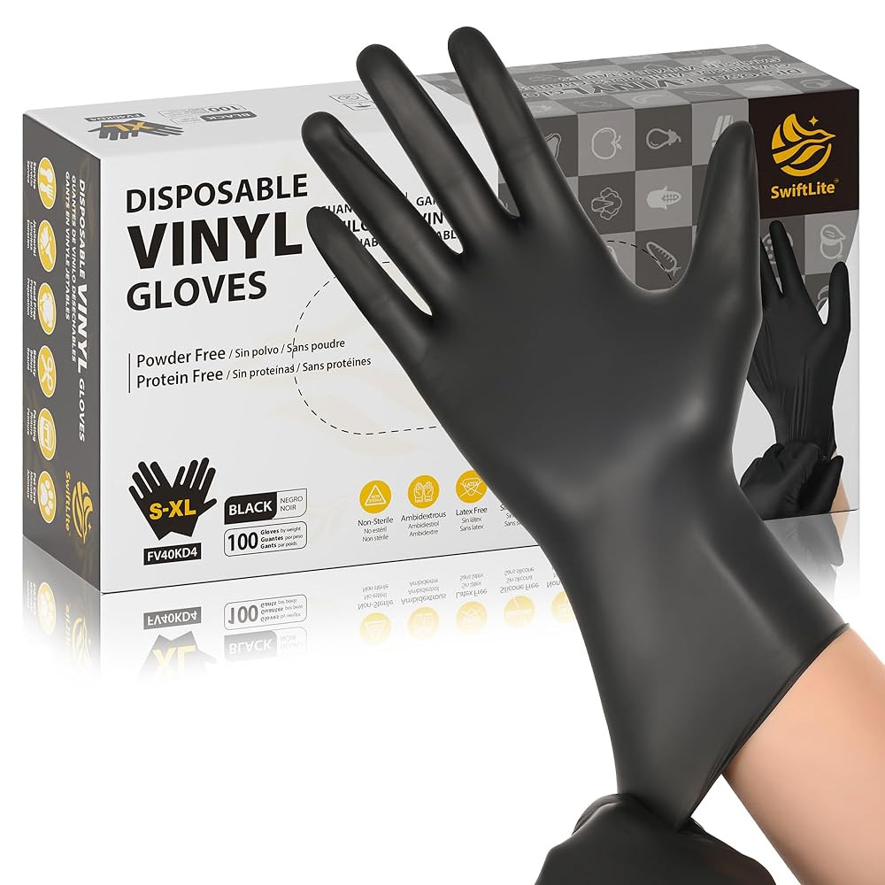 Black Vinyl Gloves, Food Grade Gloves Disposable Latex Free & Powder Free, Guantes for Cleaning C... | Amazon (US)