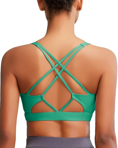 SONGSKY Sports Bras for Women, Strappy Running Green Sports Bras High Support with Removable Cups (2969 Green M) | Amazon (US)