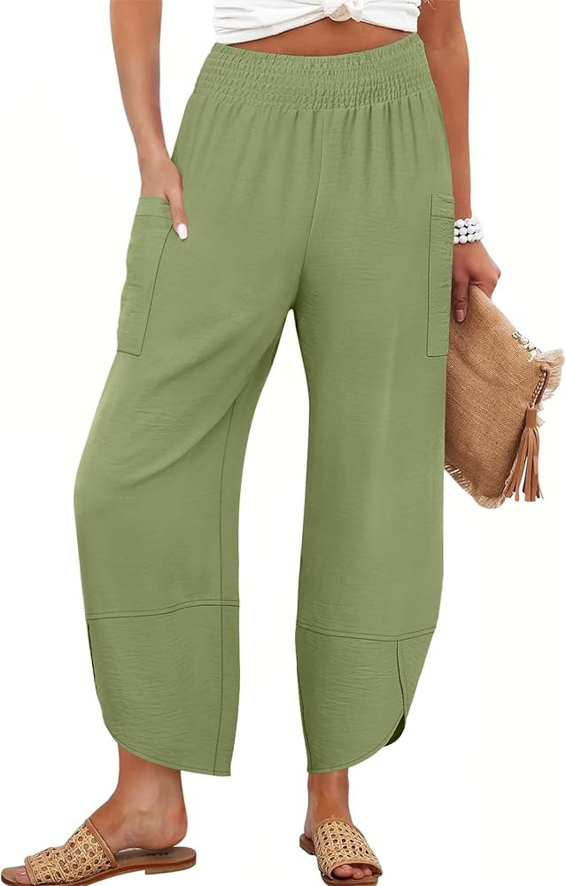 ANRABESS Womens Wide Leg Palazzo Capri Pants 2025 Summer Casual Loose High Waisted Lounge Flowy C... | Amazon (US)